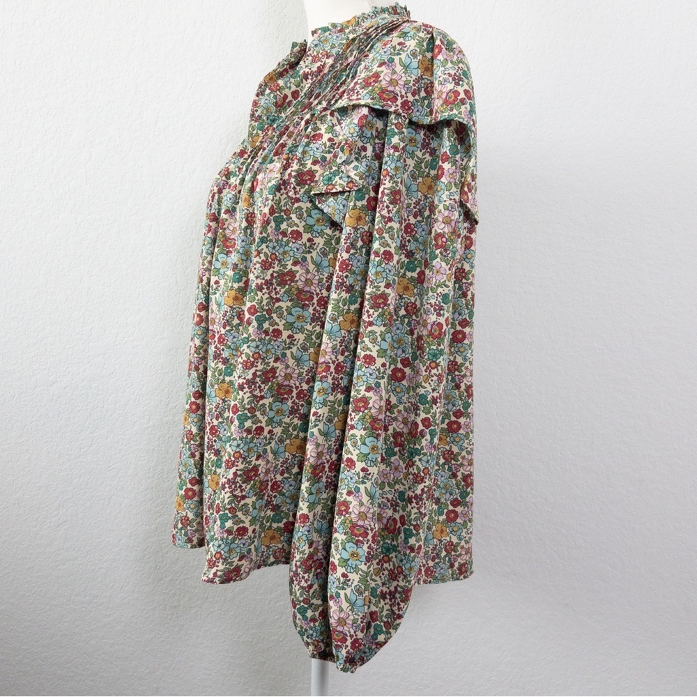 Entro Floral Ruffle Sleeve Long Sleeve Blouse Multicolor Boho Top Medium - Picture 6 of 9